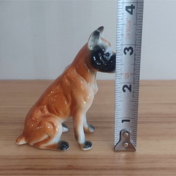 Vintage Glazed Porcelain Boxer Sitting Dog Figurine Unmarked 3.5" - Picture 7 of 7